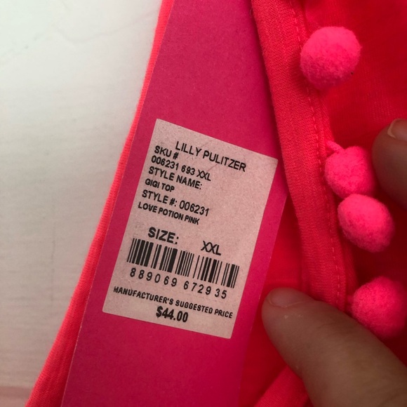 Lilly Pulitzer Neon Pink Pom Pom Tank Top - new with tags - Picture 3 of 6